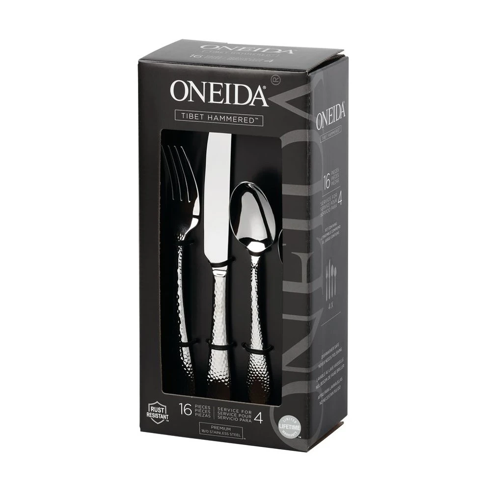 Oneida Tibet Hammered 16 Piece Cutlery Set 3 Oneida Tibet Hammered 16 Piece Cutlery Set