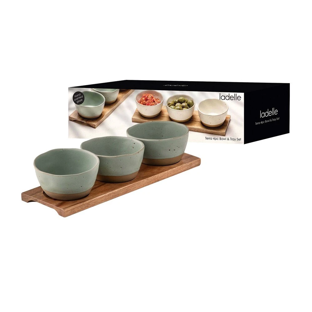 Ladelle Terra 4 Piece Bowl & Tray Set Sage 4 Ladelle Terra 4 Piece Bowl & Tray Set Sage - Image 2
